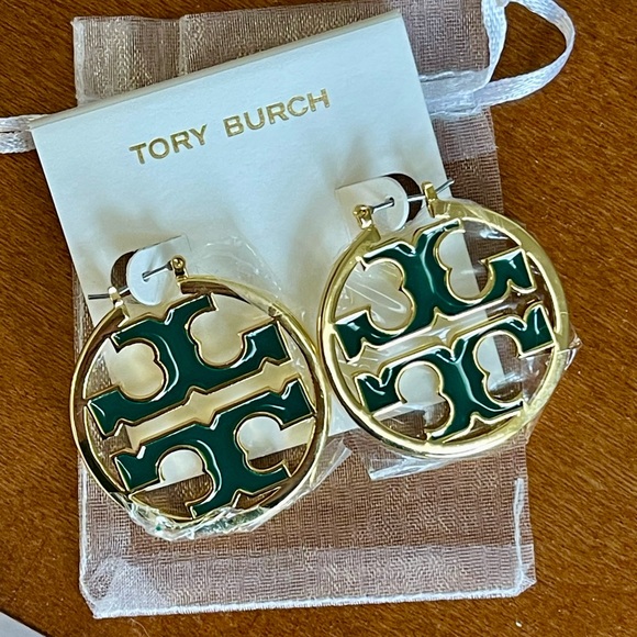 Tory Burch Jewelry - Tory Burch Gold and Green Circle Earrings